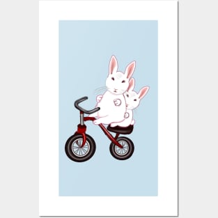 bunny rabbits on a bicycle- cute bunny rabbit peeking out Posters and Art